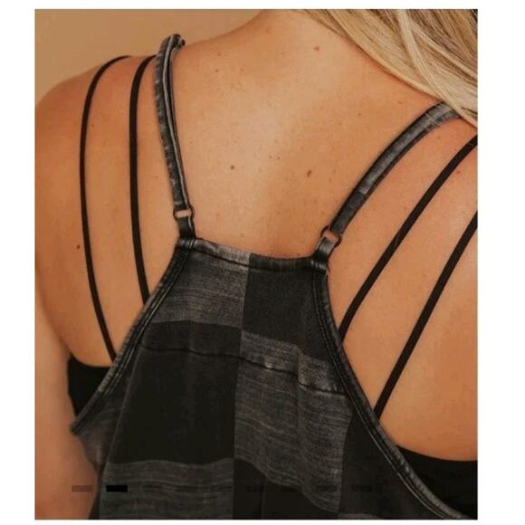 Rags Women’s Tank Romper Black Denim Check Size (L) NWT Snapless Jumpsuit - Picture 3 of 10